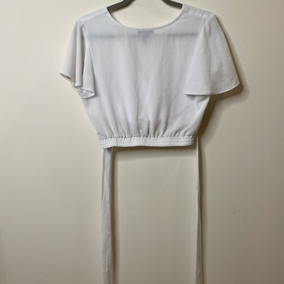 AQUA cropped white blouse with tie - Picture 2 of 3